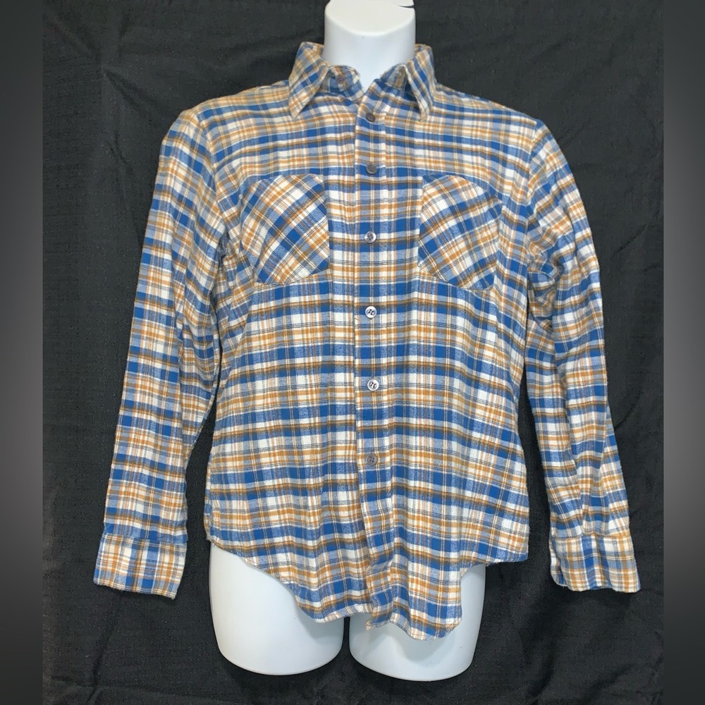 Vintage Sears Flannel Plaid Long Sleeve Shirt 100% Cotton Size Medium
